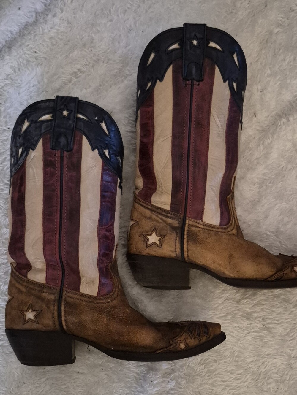 LADIES OFFER Laredo Tall Cowboy Boots in Brown with Red & Cream Stars And Strips